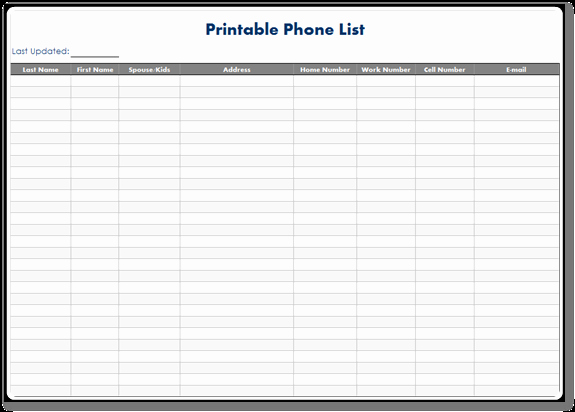 Free Contact List Template New Phone List Template