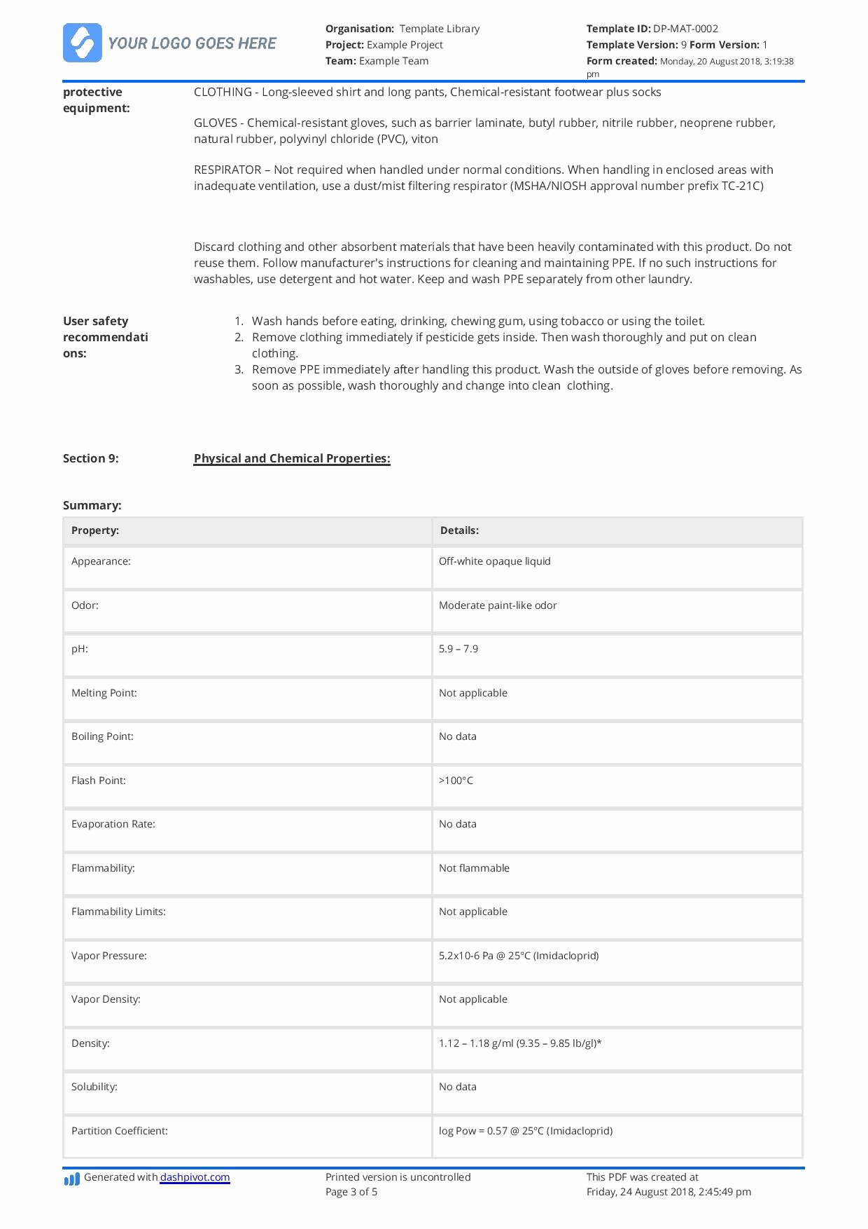 Free Data Sheet Template New Example Of Material Safety Data Sheet Msds Free and