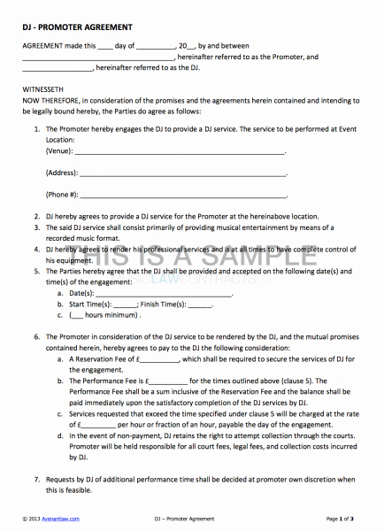 Free Dj Contract Template Awesome Dj Promoter Contract Template for Hiring A Dj
