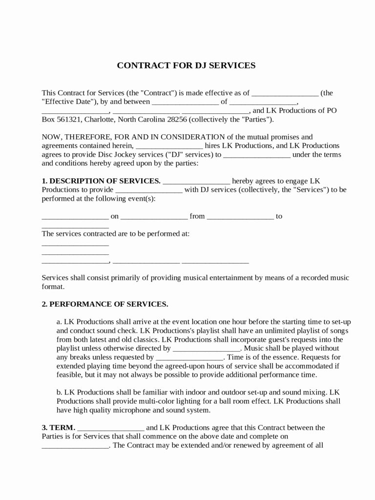 Free Dj Contract Template Lovely 33 Great Dj Contract Agreement Sample Ze M