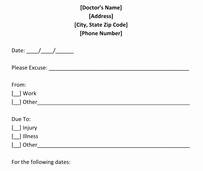 Free Doctor Excuse Template Elegant Doctors Excuse Template