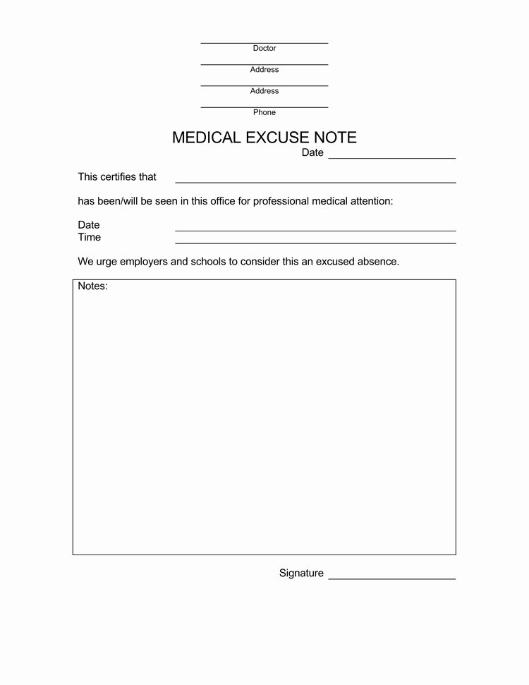 Free Doctor Excuse Template New 36 Free Fill In Blank Doctors Note Templates for Work