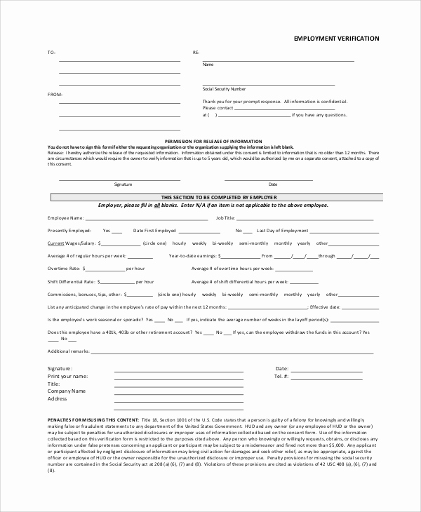 Free Employee Verification form Template New Verification Employment form Template