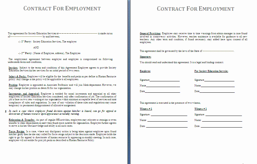 Free Employment Contract Template Word Elegant Employment Contract Template