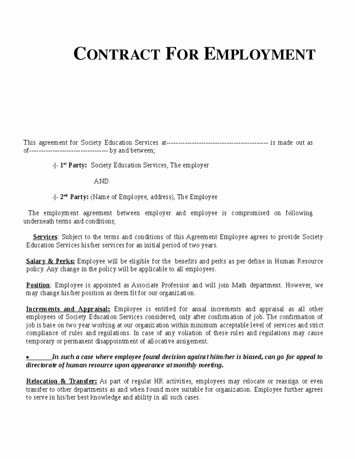 Free Employment Contract Template Word Lovely Example Employment Contract Invitation Templates