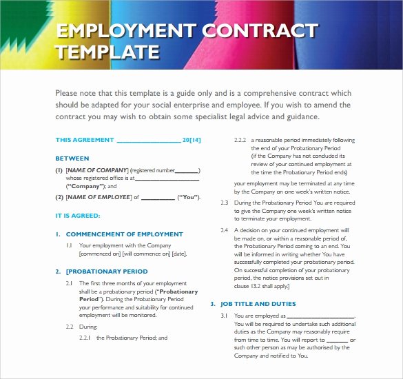 Free Employment Contract Template Word New Employment Contract 9 Download Documents In Pdf Doc