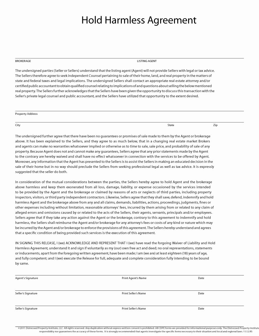 Free Hold Harmless Agreement Template Fresh 40 Hold Harmless Agreement Templates Free Template Lab