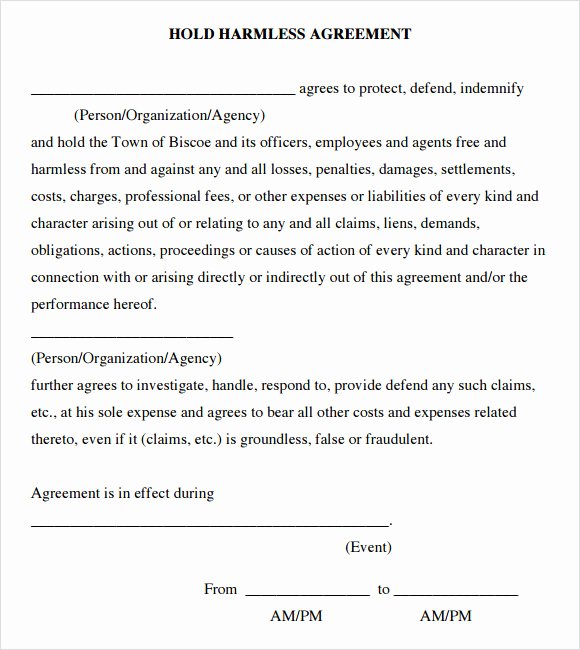 Free Hold Harmless Agreement Template Lovely Sample Hold Harmless Agreement 10 Documents In Pdf Word