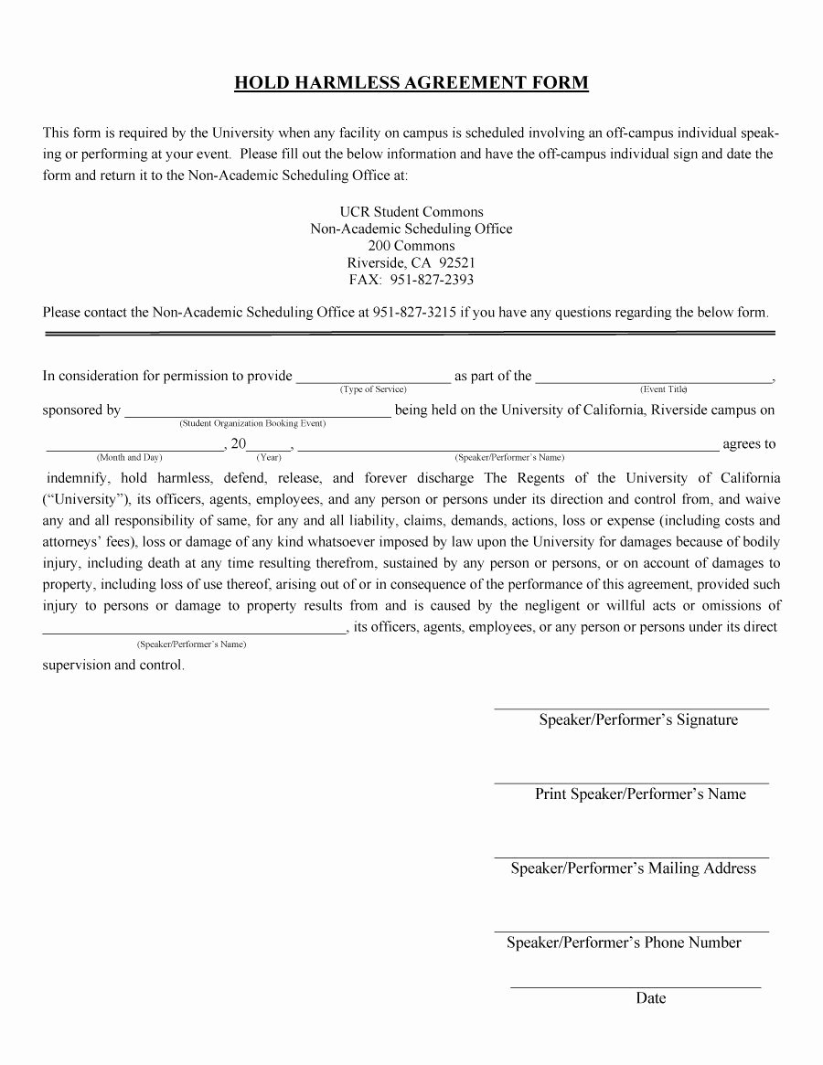 Free Hold Harmless Agreement Template New 40 Hold Harmless Agreement Templates Free Template Lab