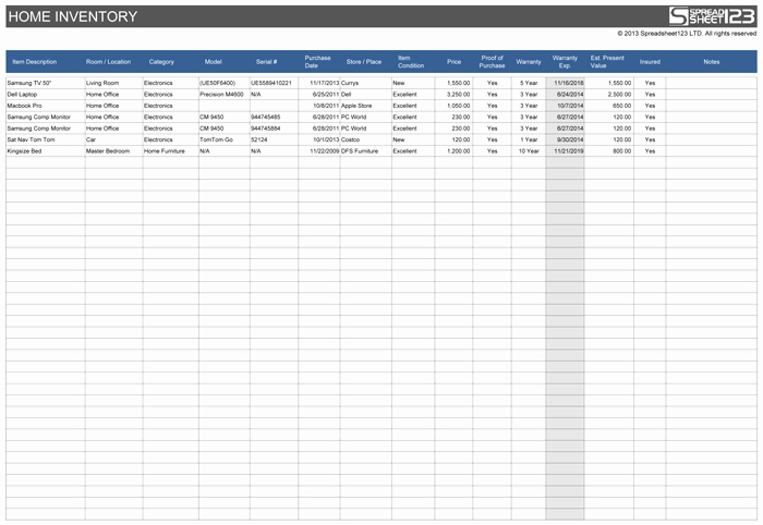 Free Inventory Spreadsheet Templates Awesome Home Inventory Spreadsheet