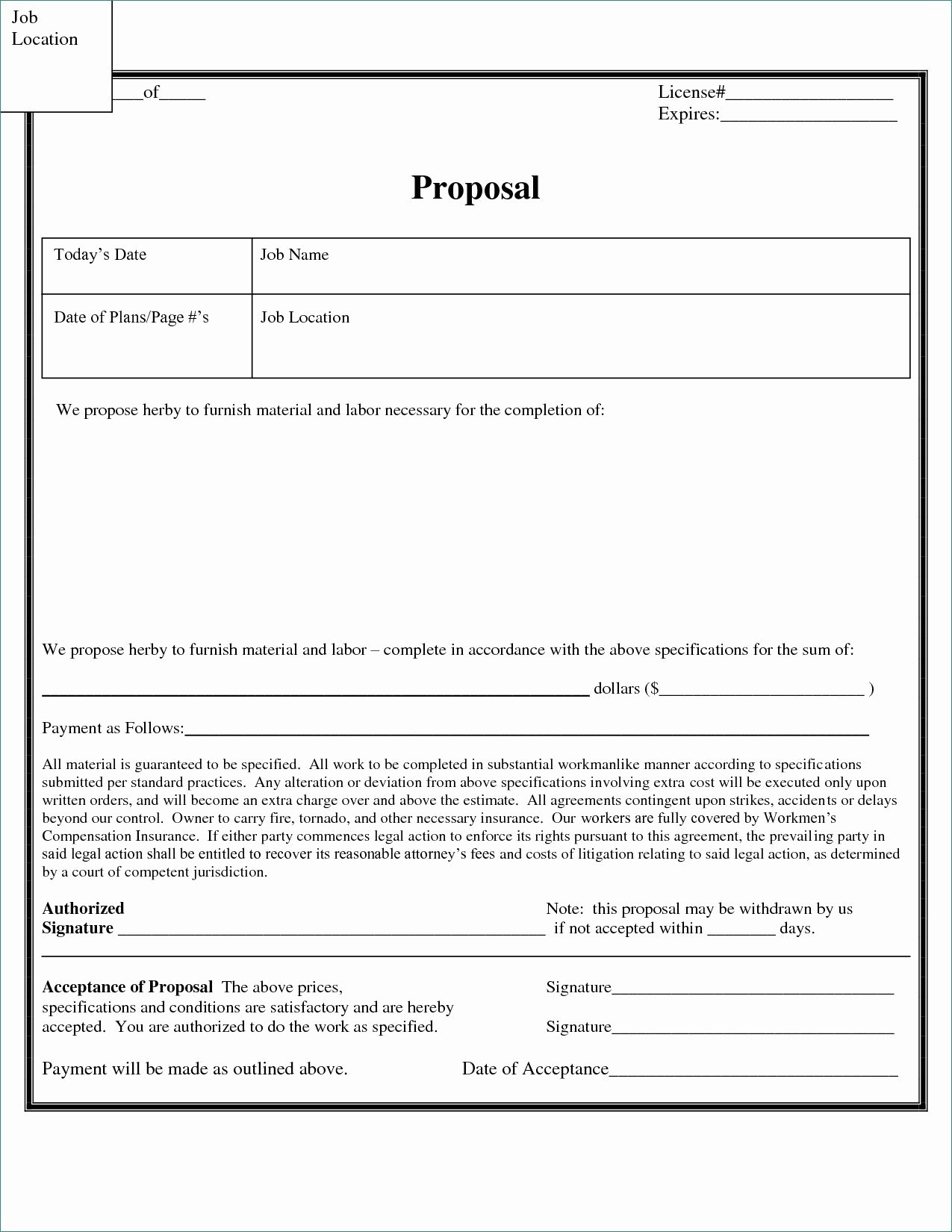Free Job Proposal Templates Unique Free Construction Proposal forms – Free Estimate