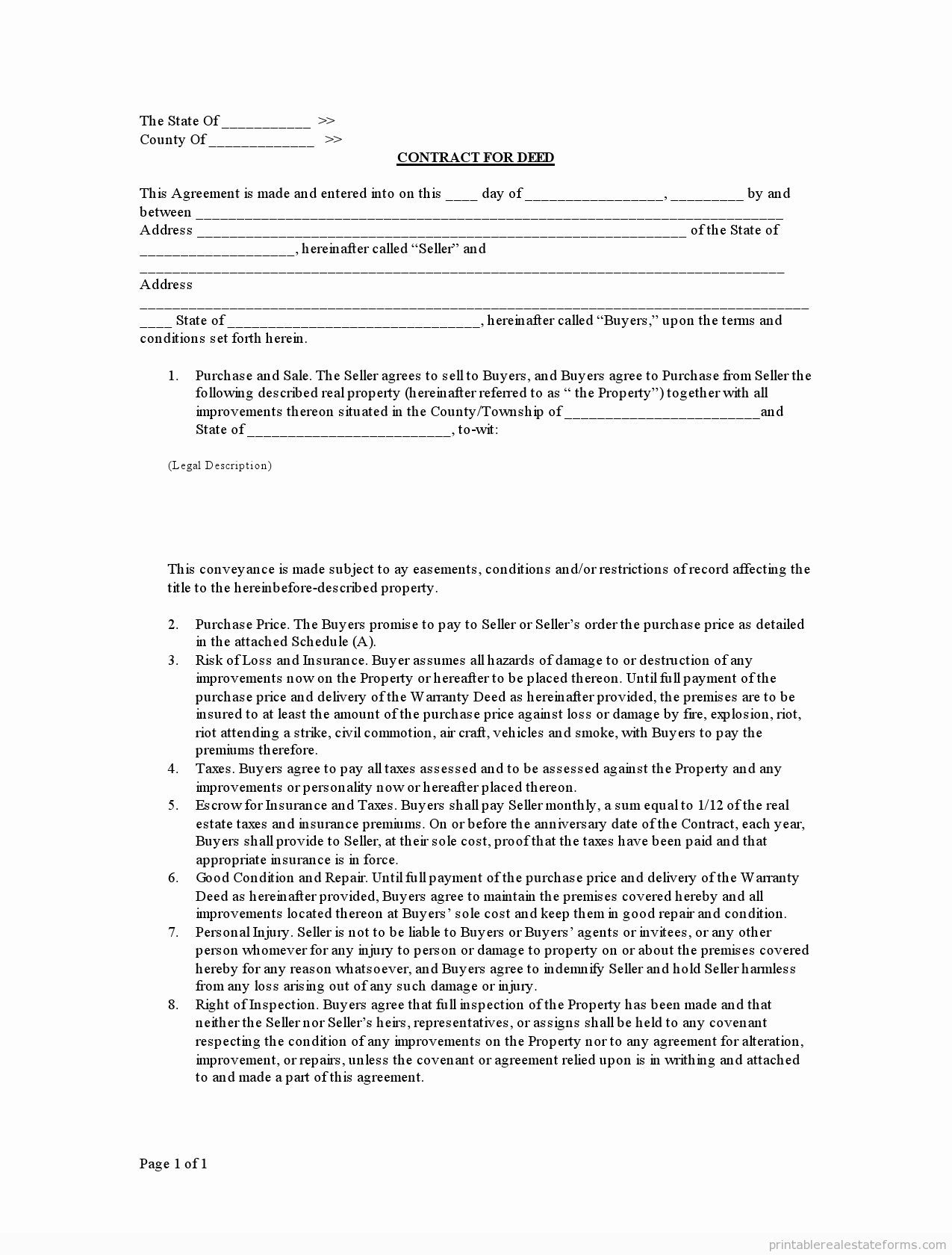Free Land Contract Template Best Of Free Printable Contract for Deed form Basic Templates
