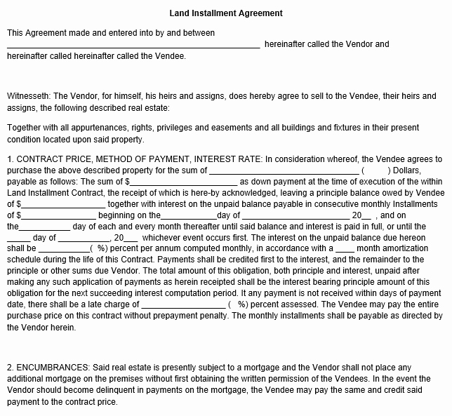 Free Land Contract Template Fresh Land Installment Agreement Template