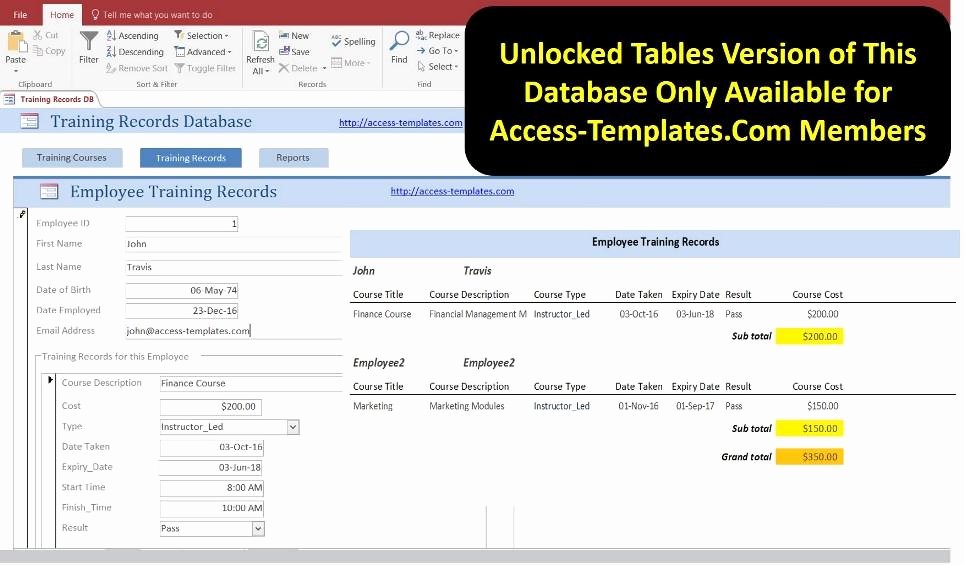 Free Microsoft Access Templates New Access Database Employee Training Plan and Record