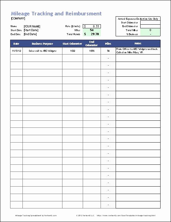Free Mileage Log Template Elegant Download the Business Mileage Tracking Log From Vertex42