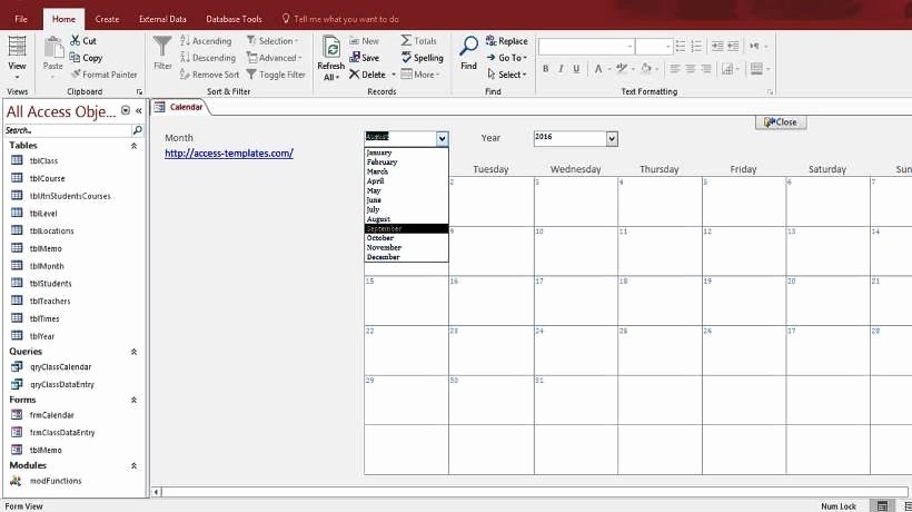 Free Ms Access Templates Beautiful Microsoft Access Calendar form Template Free