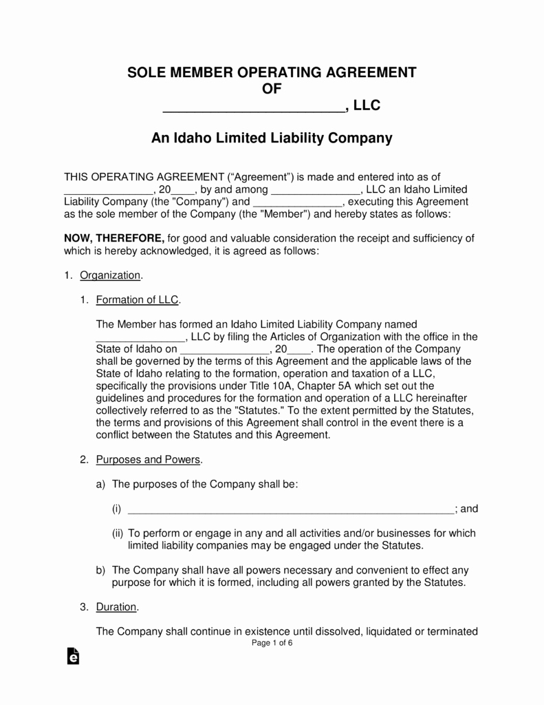 Free Operating Agreement Template Best Of Idaho Single Member Llc Operating Agreement form