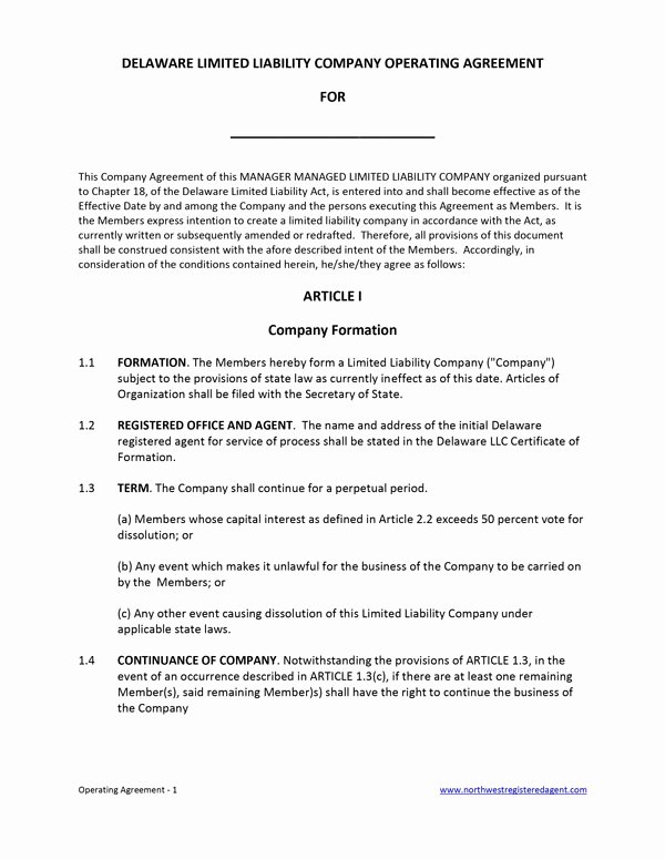 Free Operating Agreement Template Inspirational Delaware Llc Operating Agreement – Free Template