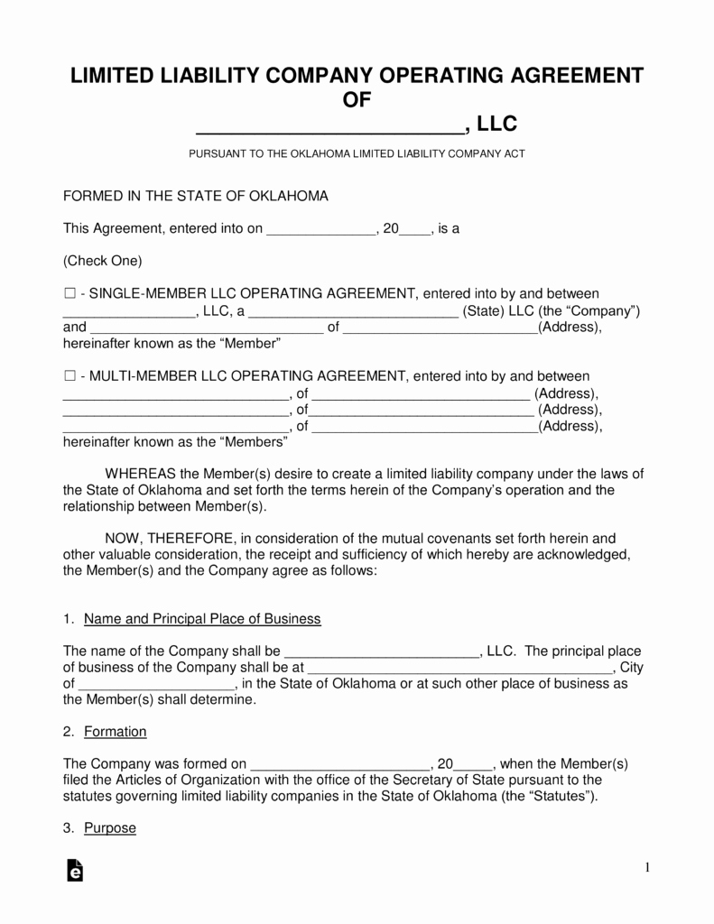 Free Operating Agreement Template Inspirational Free Oklahoma Llc Operating Agreement Templates Pdf
