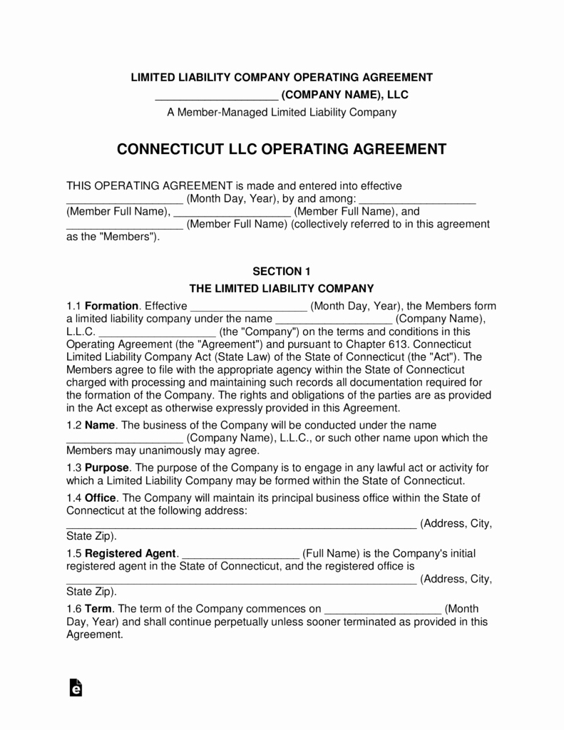 Free Operating Agreement Template Lovely Connecticut Multi Member Llc Operating Agreement form