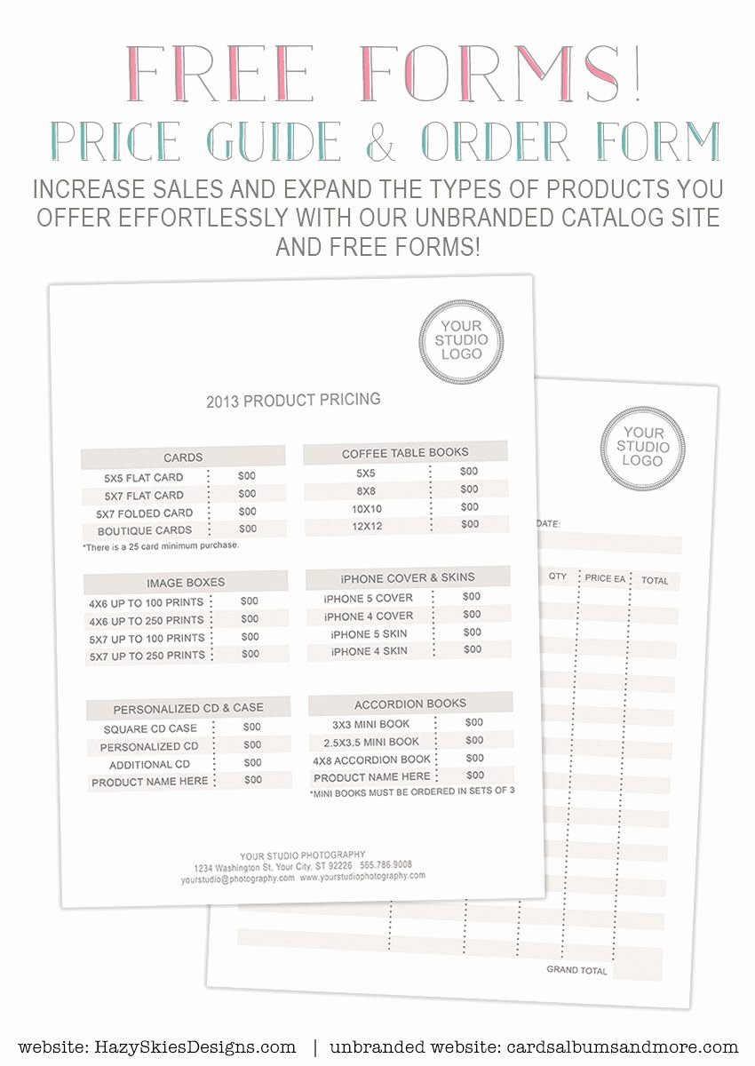 Free order form Template Word Unique Free Graphy forms Pricing Guide and order form