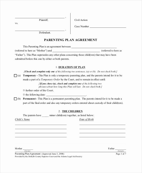 Free Parenting Plan Template Best Of Parenting Agreement Templates 8 Free Pdf Documents