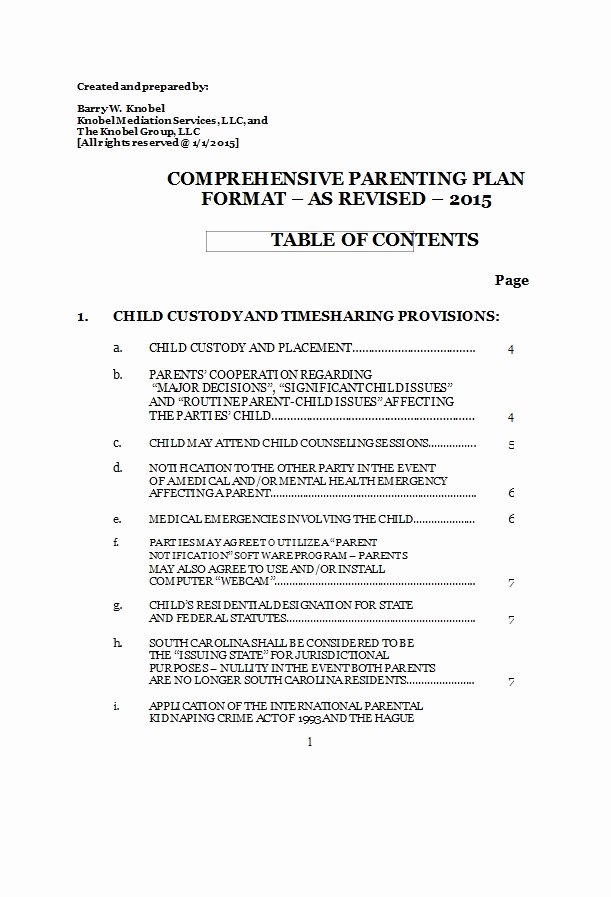 Free Parenting Plan Template Elegant 49 Free Parenting Plan &amp; Custody Agreement Templates
