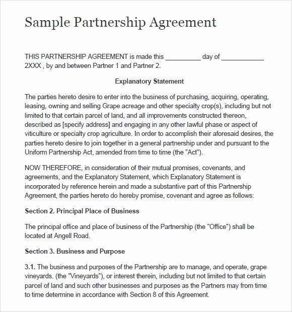 Free Partnership Agreement Template Word Fresh Sample Partnership Agreement 15 Documents In Pdf Word