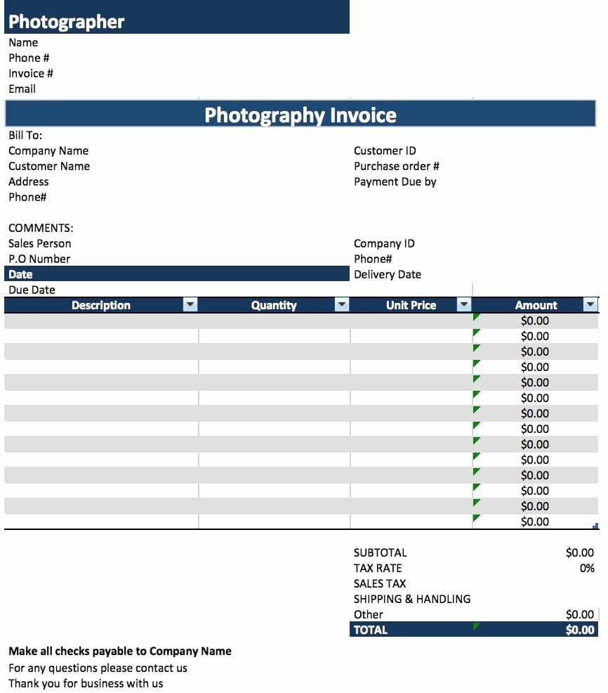 Free Photography Invoice Template Beautiful Free Graphy Invoice Template Excel Pdf