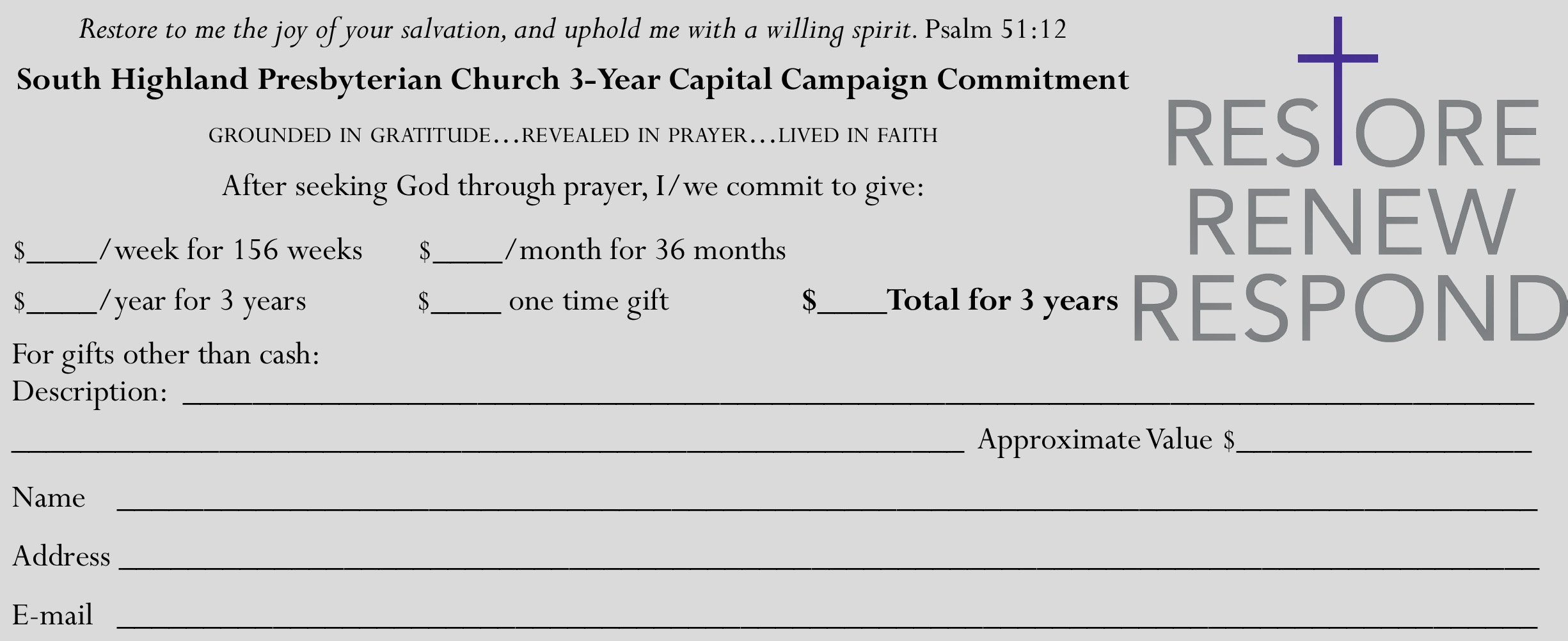 Free Pledge Card Template Awesome south Highland Presbyterian Church Pledge Cards