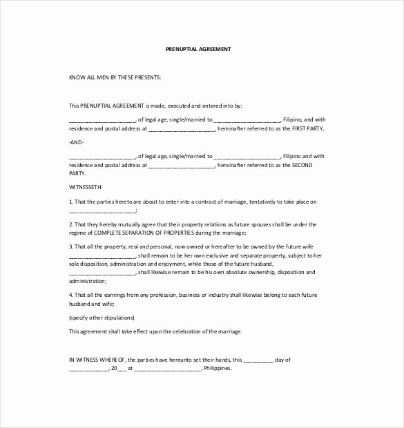 Free Prenup Agreement Template Best Of 10 Prenuptial Agreement Templates – Free Word Pdf format