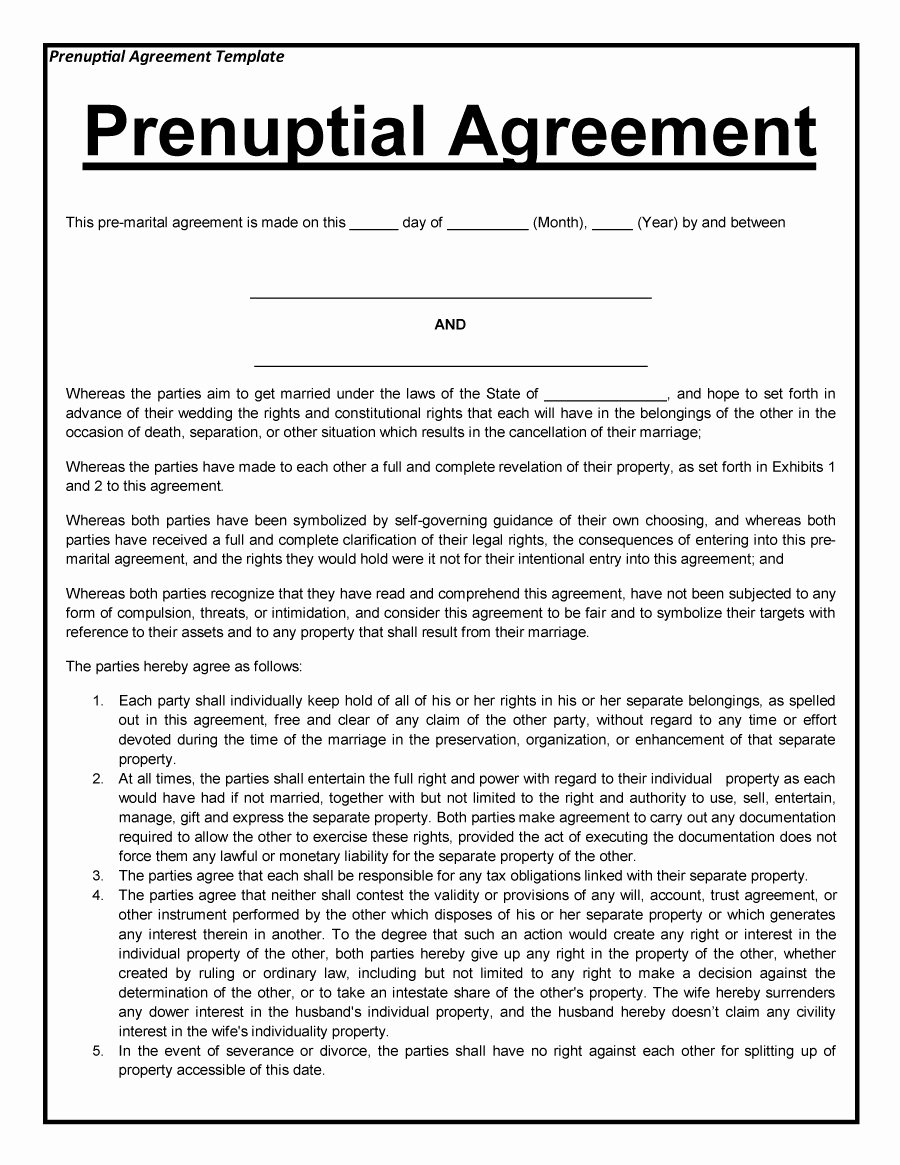 Free Prenup Agreement Template Lovely 30 Prenuptial Agreement Samples &amp; forms Template Lab