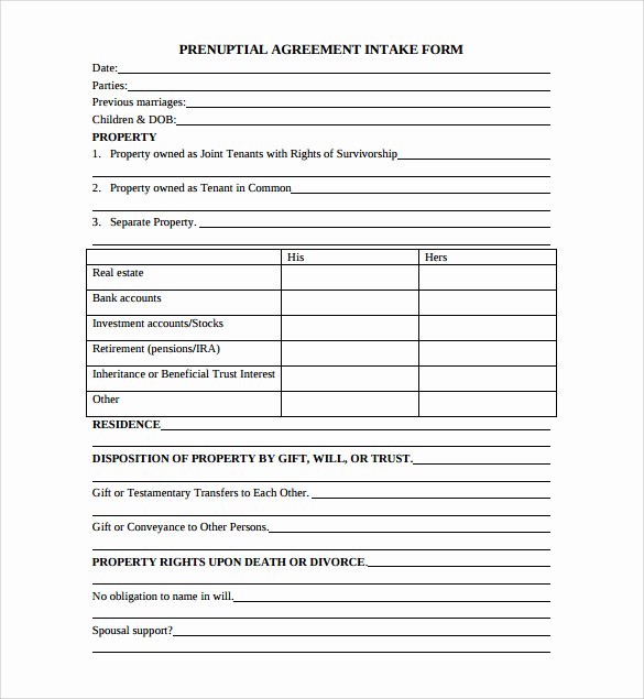 Free Prenup Agreement Template Luxury Free Printable Prenuptial Agreement form