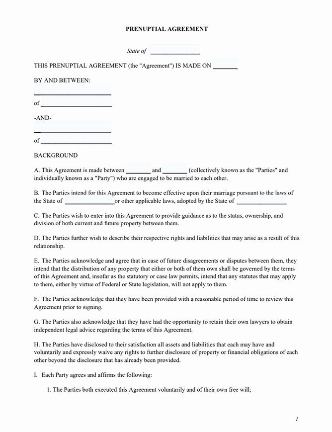 Free Prenup Agreement Template New Free Prenup form
