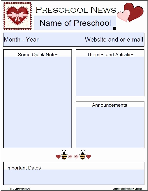 Free Preschool Newsletter Templates Lovely 1 2 3 Learn Curriculum Monthly Newsletter Templates