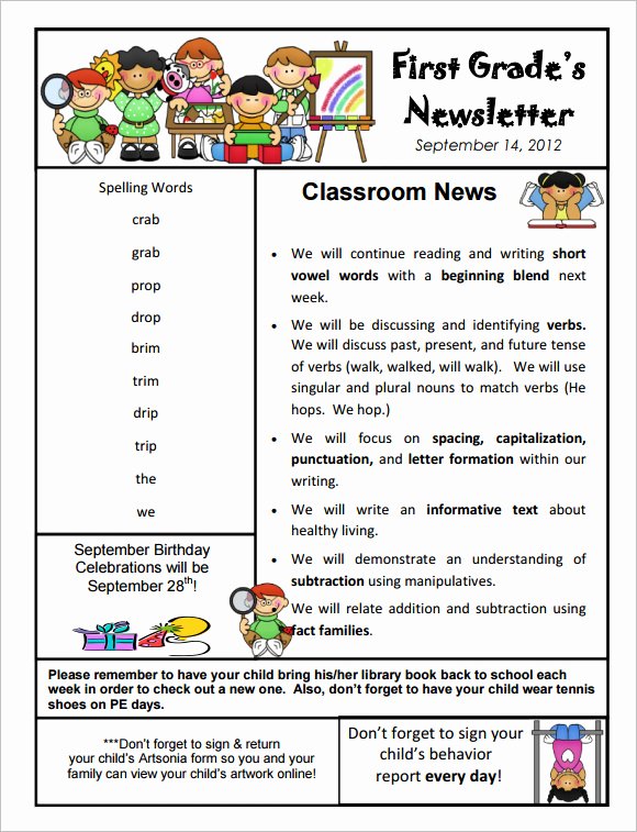Free Preschool Newsletter Templates Luxury Free 9 Sample Kindergarten Newsletter Templates In Sample