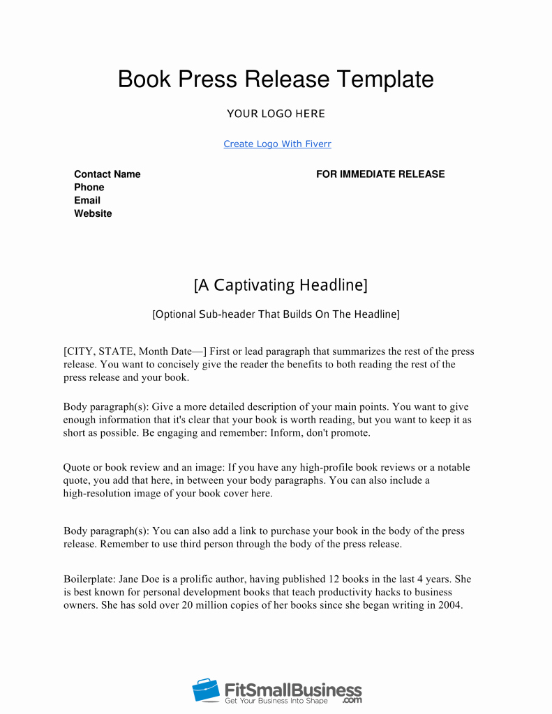 Free Press Releases Templates New How to Write A Book Press Release In 9 Steps [ Free Template]