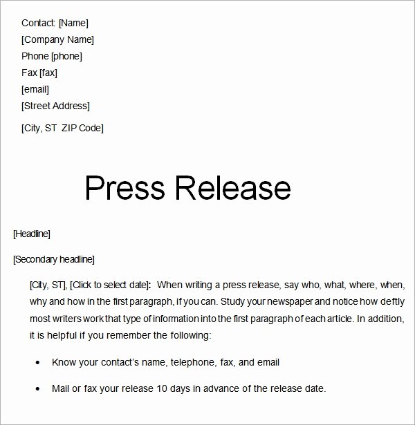 Free Press Releases Templates New Sample Press Release Templates 7 Free Documents