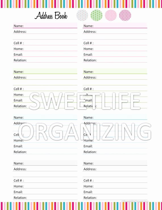 Free Printable Address Book Template Awesome Address Book organizer organizing Printable Template