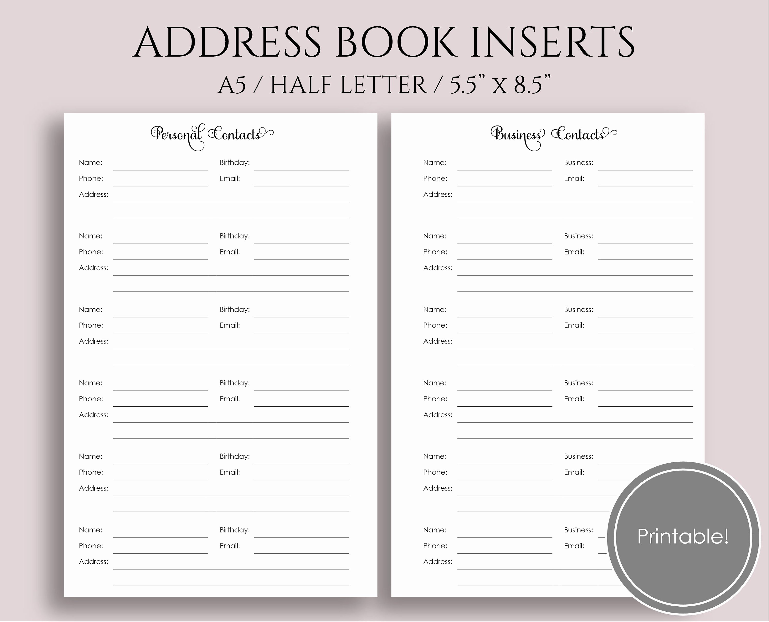 Free Printable Address Book Template Awesome Address Book Printable Planner Inserts Personal and