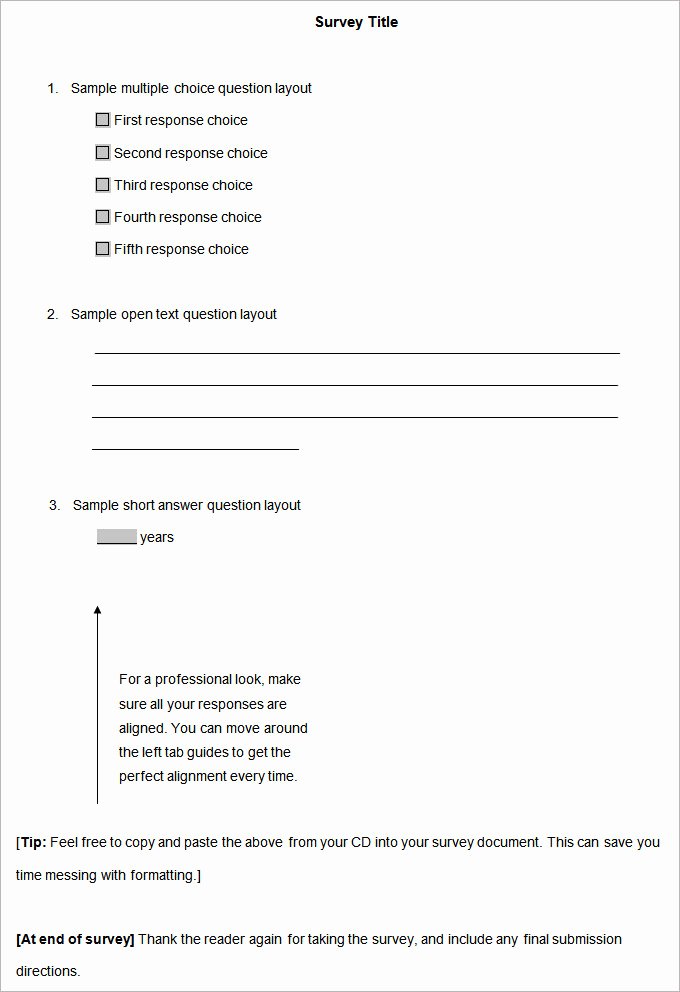 Free Printable Survey Template Unique Blank Survey Template