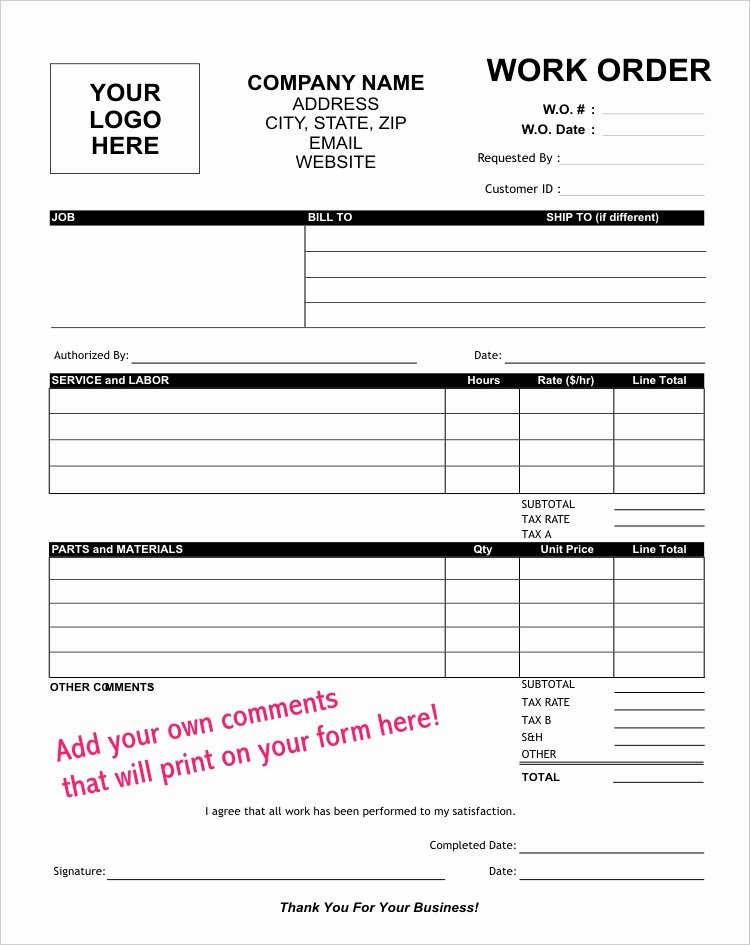 Free Printable Work order Template Awesome Work order Template to Create In Carbon Copies