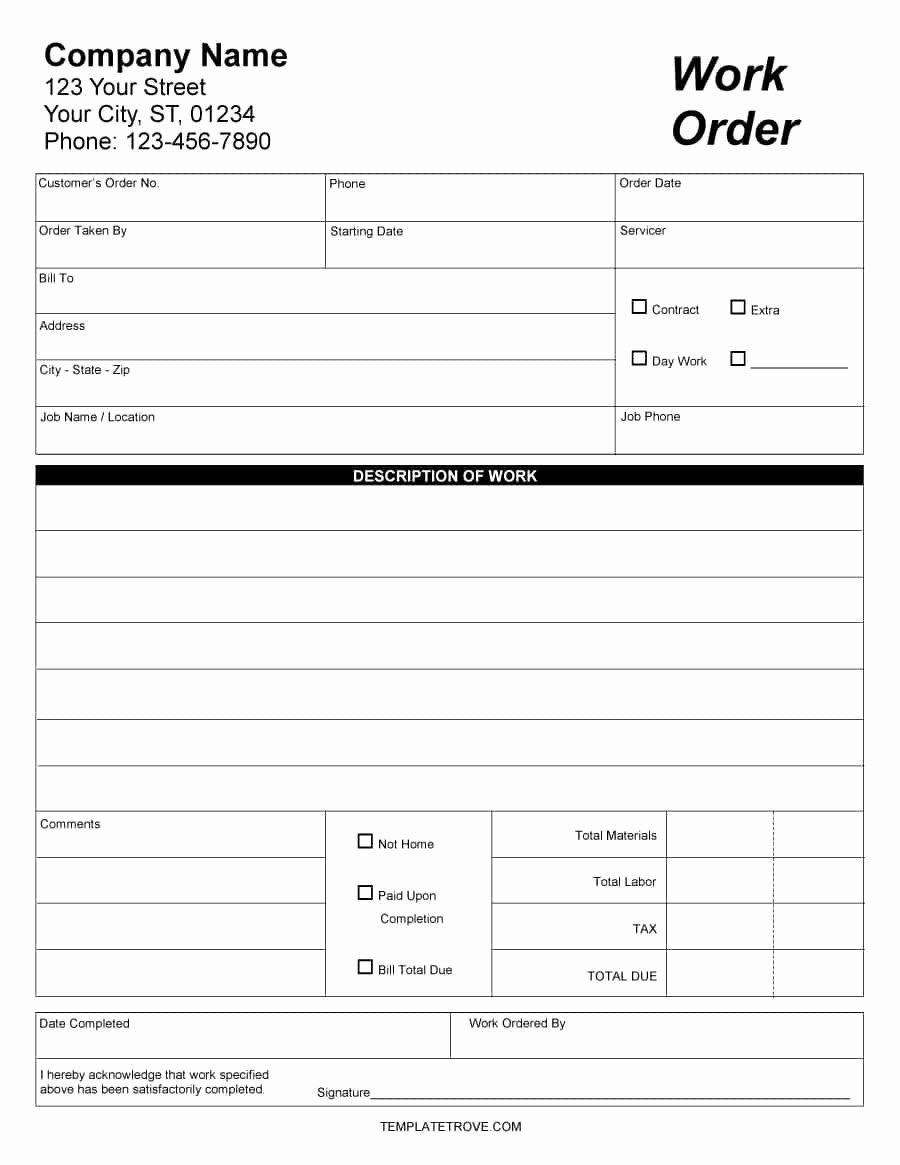 Free Printable Work order Template Beautiful 40 order form Templates [work order Change order More]