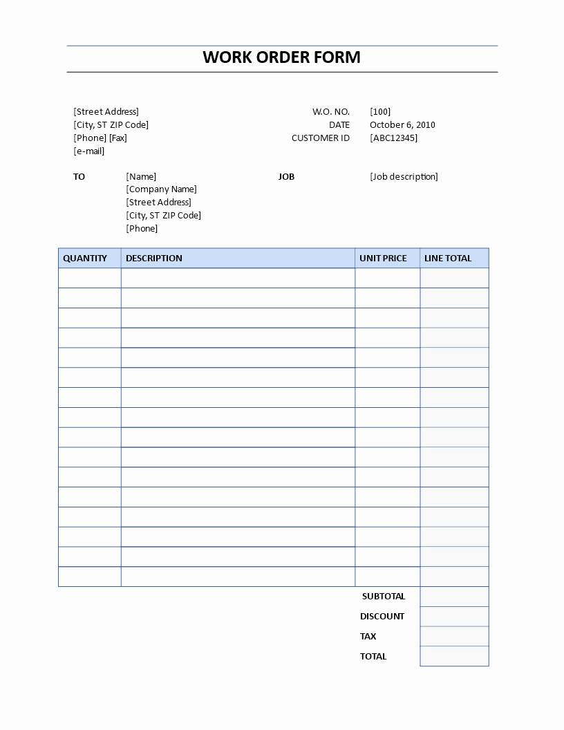 Free Printable Work order Template Best Of Work order form