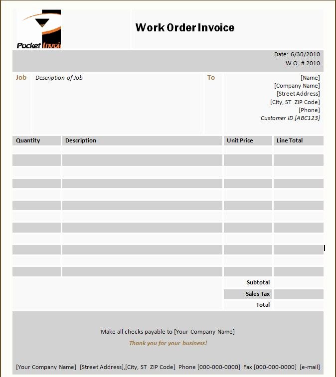 Free Printable Work order Template Fresh Work order Invoice Template