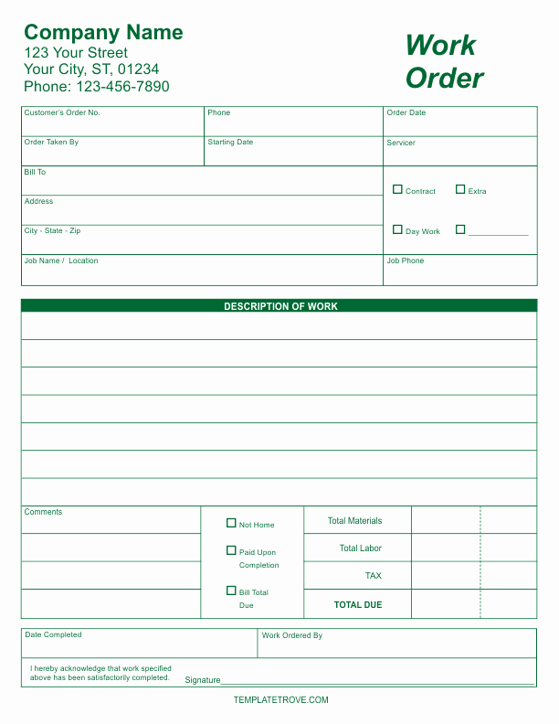 Free Printable Work order Template Inspirational Free Business forms Templates