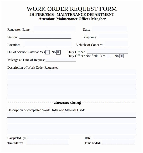 Free Printable Work order Template Lovely Free 8 Sample Maintenance Work order forms In Pdf