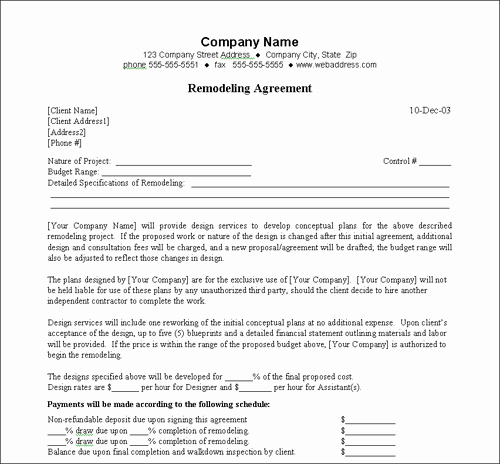 Free Remodeling Contract Template Best Of Remodeling Agreement