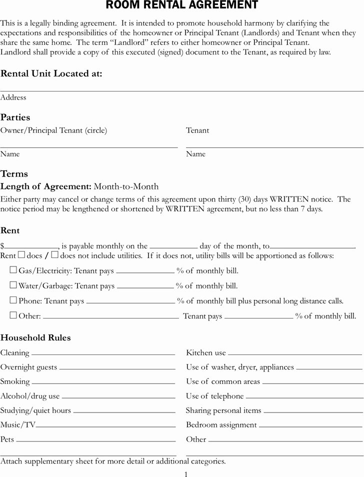 Free Room Rental Agreement Template Elegant Sample Lease Agreement for Renting A Room