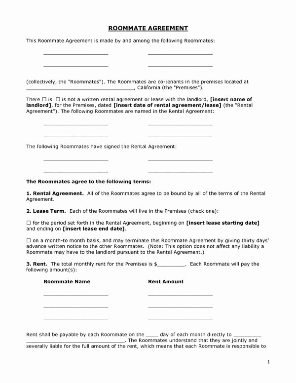 Free Room Rental Agreement Template Unique Printable Sample Roommate Agreement form form